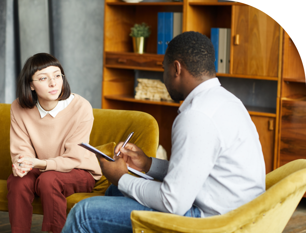 therapist talking to woman