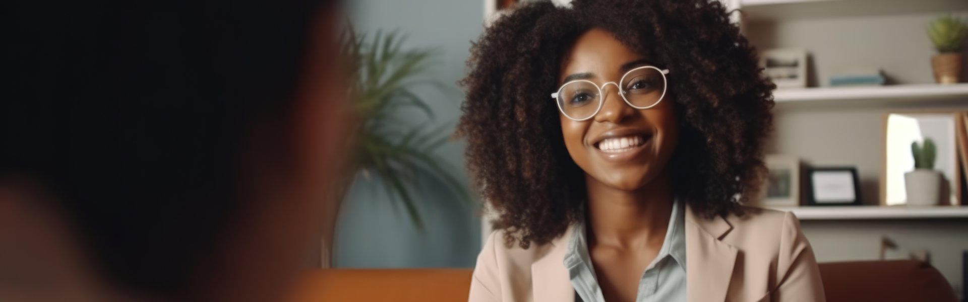 confident adult 30 years old african american female psychologist consulting a client. AI Generated